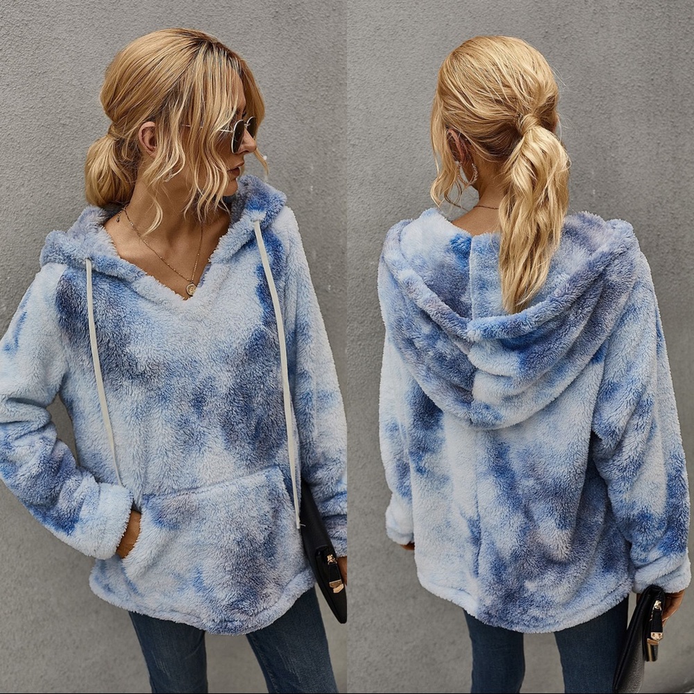 Soft Tie Dye Sherpa Fleece Hoodie Sweatshirt Light